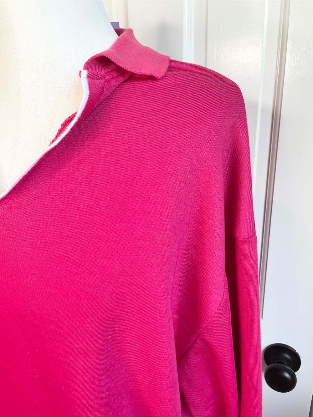 Women's Fuchsia Collared Pullover Top - Picture 5 of 8